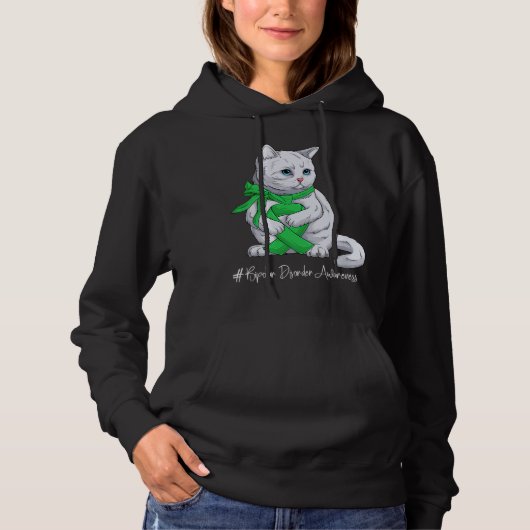 Bipolar Disorder Awareness Month Green Ribbon Cat Hoodie (Voorkant)