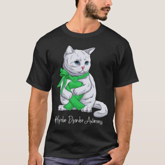 Bipolar Disorder Awareness Month Green Ribbon Cat T-shirt (Voorkant)