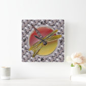 Birch Bark Dragonfly Vierkante Klok (Huis)