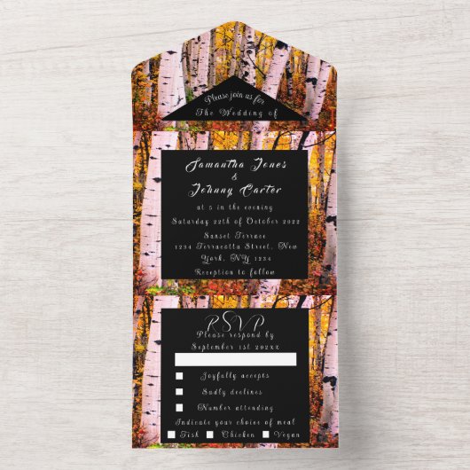 Birch Bark Herfst Country Rustige houtbladeren All In One Uitnodiging (Binnen)