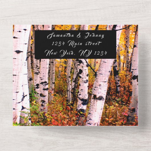 Birch Bark Herfst Country Rustige houtbladeren All In One Uitnodiging (Achterkant)
