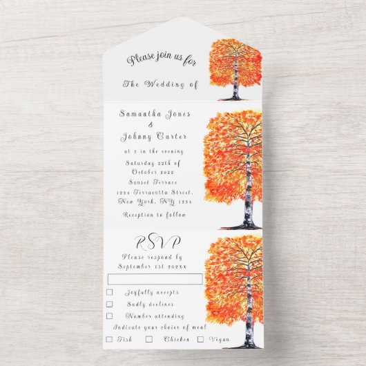 Birch Bark Herfst Country Rustige houtbladeren All In One Uitnodiging (Binnen)