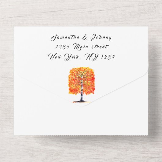 Birch Bark Herfst Country Rustige houtbladeren All In One Uitnodiging (Achterkant)