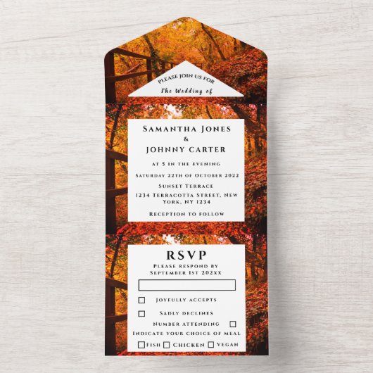 Birch Bark Herfst Country Rustige houtbladeren All In One Uitnodiging (Binnen)