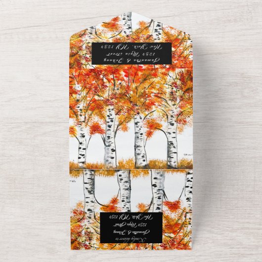 Birch Bark Herfst Country Rustige houtbladeren All In One Uitnodiging (Buitenkant)