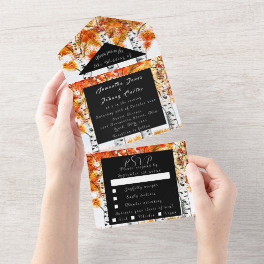 Birch Bark Herfst Country Rustige houtbladeren All In One Uitnodiging (Afscheurbaar)