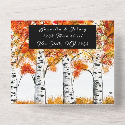 Birch Bark Herfst Country Rustige houtbladeren All In One Uitnodiging (Achterkant)