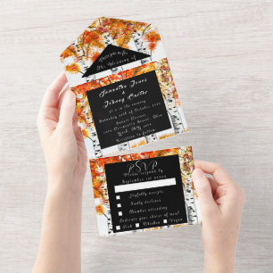 Birch Bark Herfst Country Rustige houtbladeren All In One Uitnodiging