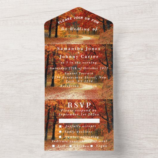Birch Bark Herfst Country Rustige houtbladeren All In One Uitnodiging (Binnen)