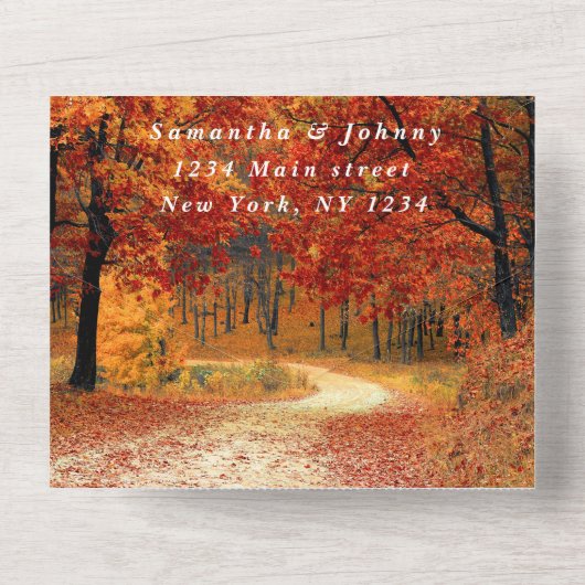 Birch Bark Herfst Country Rustige houtbladeren All In One Uitnodiging (Achterkant)