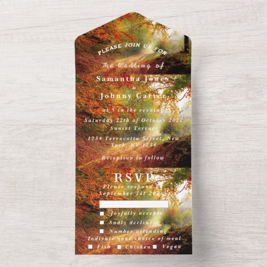 Birch Bark Herfst Country Rustige houtbladeren All In One Uitnodiging (Binnen)