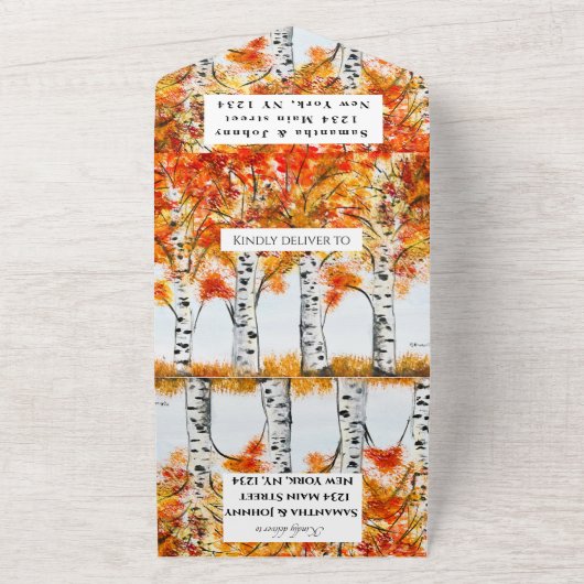 Birch Bark Herfst Country Rustige houtbladeren All In One Uitnodiging (Buitenkant)