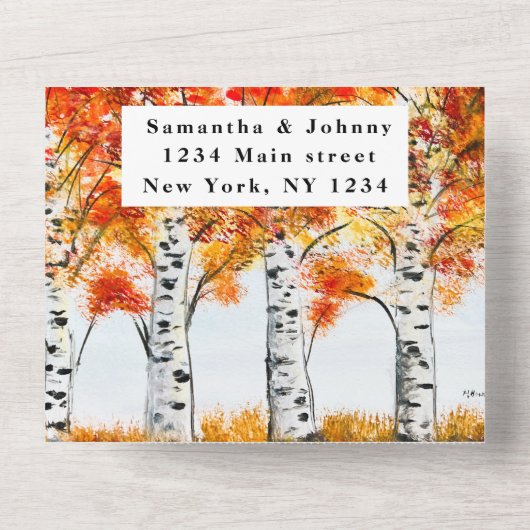 Birch Bark Herfst Country Rustige houtbladeren All In One Uitnodiging (Achterkant)