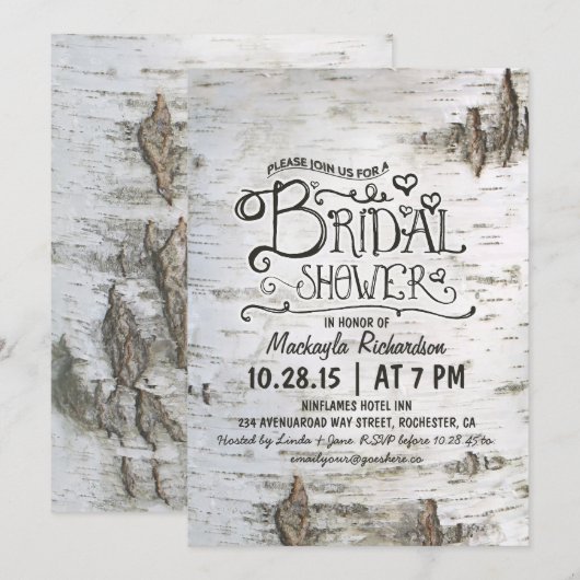 Birch Bark Rustic Country Bruids Douche Uitnodigin Kaart (Voorkant / Achterkant)