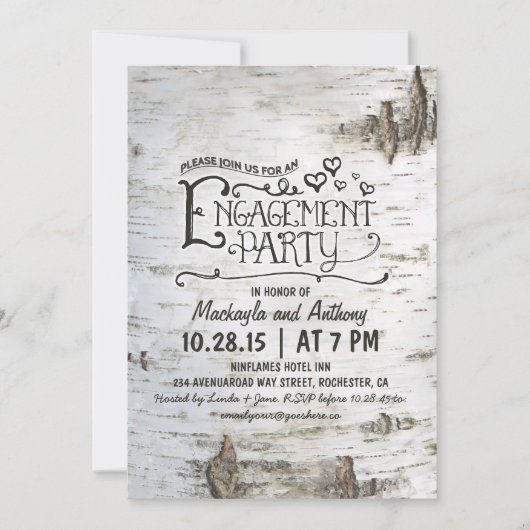 Birch Bark Rustic Country Engagement Party Uitnodi Kaart (Voorkant)