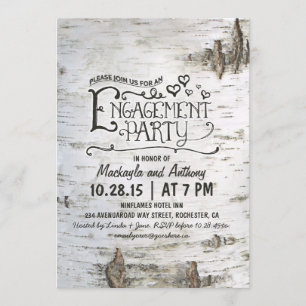 Birch Bark Rustic Country Engagement Party Uitnodi Kaart