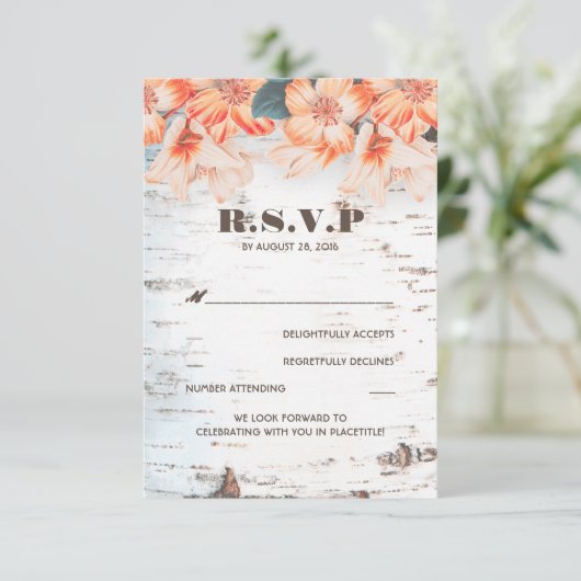 Birch Bark Rustic Country Wedding RSVP-kaarten RSVP Kaartje (Staand voorkant)