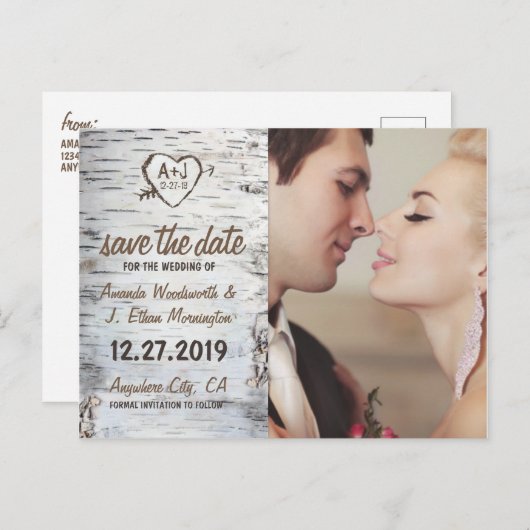 Birch Bark Rustieke Boom Bruiloft Save the Date Ka Aankondigingskaart (Voorkant / Achterkant)