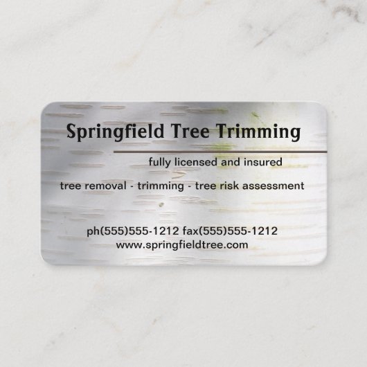 Birch Bark Rustige Natuur Aangepaste naam Visitekaartje (Voorkant)