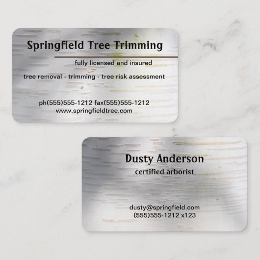 Birch Bark Rustige Natuur Aangepaste naam Visitekaartje (Voorkant / Achterkant)