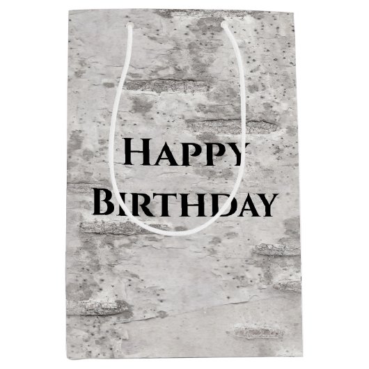 Birch Bark Texture Birthday Medium Cadeauzakje (Voorkant)