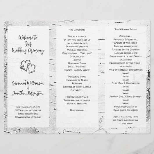 Birch Bark Wedding Ceremony Programma's Gevouwen (Voorkant)