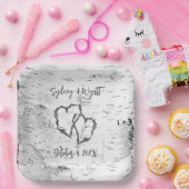 Birch Bark Wedding Hearts Paper Borden Papieren Bordje (Feest)