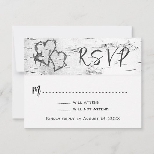 Birch Bark Wedding Hearts Response Kaart (Voorkant)