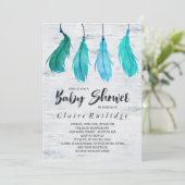 Birch & Blue Feathers Baby shower Kaart (Staand voorkant)