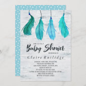 Birch & Blue Feathers Baby shower Kaart (Voorkant / Achterkant)