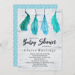 Birch & Blue Feathers Baby shower Kaart