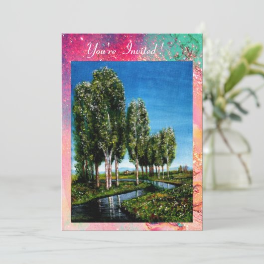 BIRCH-BOMEN IN TUSCANY, groene roze goudsparken Kaart (Staand voorkant)