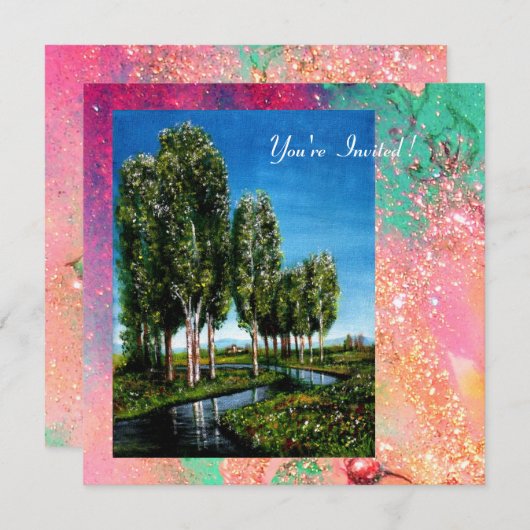 BIRCH-BOMEN IN TUSCANY, roze groene goudsparken Kaart (Voorkant / Achterkant)