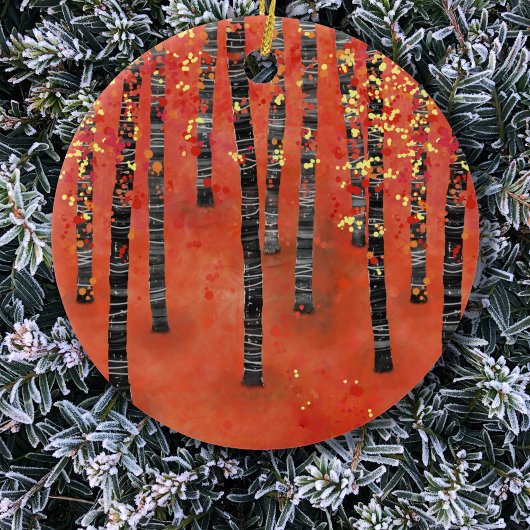 Birch Forest Red Keramisch Ornament