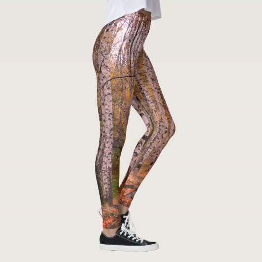Birch Forrest herfstfoto aangepaste Leggings (Rechts)
