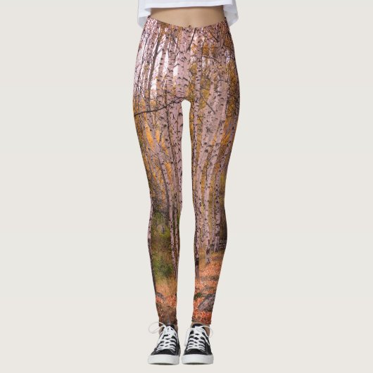 Birch Forrest herfstfoto aangepaste Leggings (Voorkant)