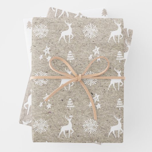 Birch Kraft Paper Moderne kerstboom & rendierpapie (In situ)