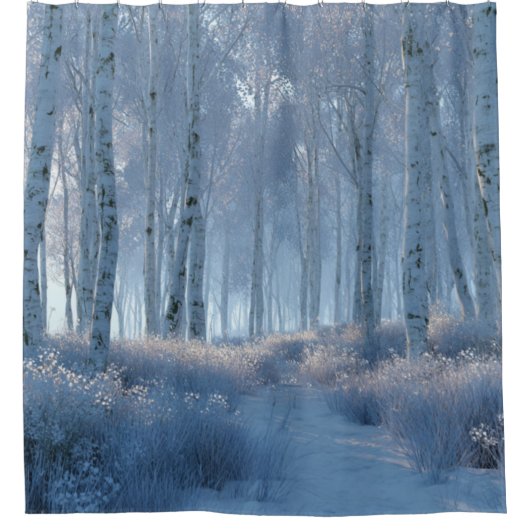 Birch Radiant Snow Forest Shower Curtain Douchegordijn (Voorkant)