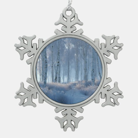 Birch Radiant Snow Forest  Tin Sneeuwvlok Ornament (Voorkant)