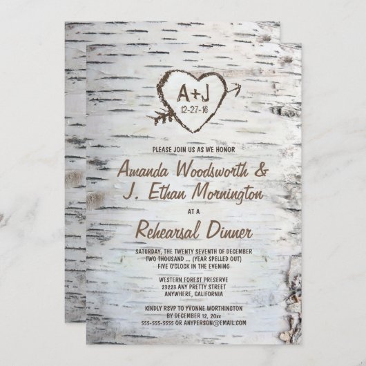 Birch Tree Bark repetitie diner uitnodigingen (Voorkant / Achterkant)