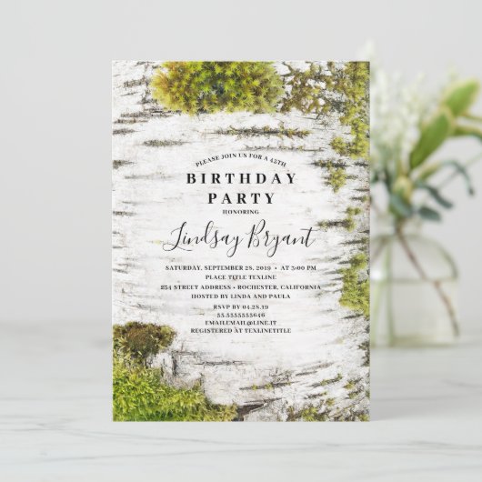 Birch Tree Bark Rustic Woodland Verjaardag Kaart (Staand voorkant)