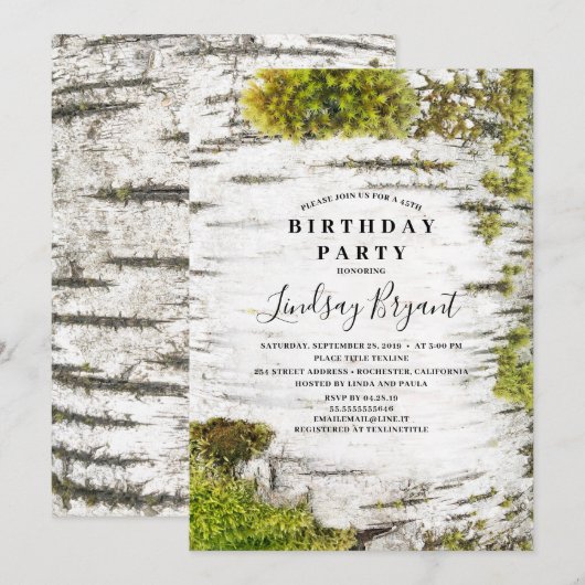 Birch Tree Bark Rustic Woodland Verjaardag Kaart (Voorkant / Achterkant)