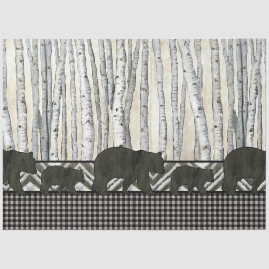 Birch Tree Black Bear Rustic Decoupage Tissuepapier (Voorkant)