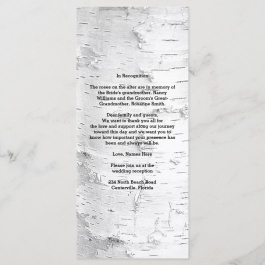 Birch Tree Black en White Tall Wedding Programme Programmakaart (Achterkant)