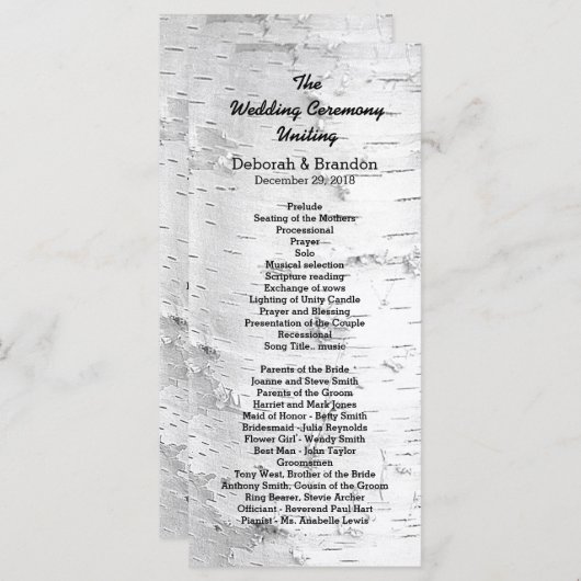 Birch Tree Black en White Tall Wedding Programme Programmakaart (Voorkant / Achterkant)