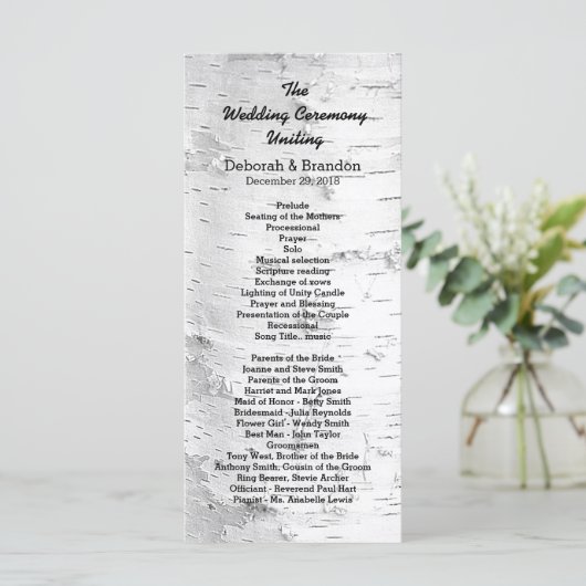 Birch Tree Black en White Tall Wedding Programme Programmakaart (Staand voorkant)