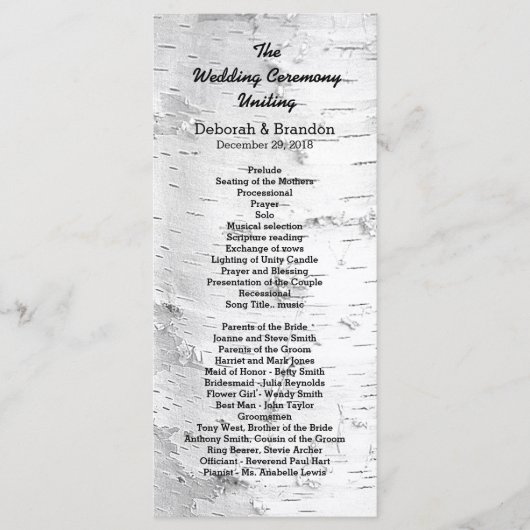 Birch Tree Black en White Tall Wedding Programme Programmakaart (Voorkant)