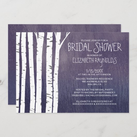Birch Tree Bridal Shower-uitvindingen Kaart (Voorkant / Achterkant)