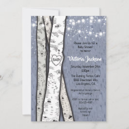 Birch Tree Evening Twinkle Lights Baby shower Kaart