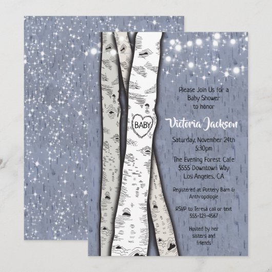 Birch Tree Evening Twinkle Lights Baby shower Kaart (Voorkant / Achterkant)
